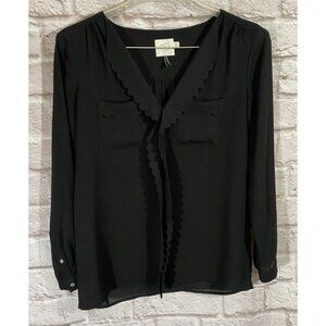 Anthropologie HD in Paris 0 Black Scalloped Remi Top Dressy Dark Academia 9825